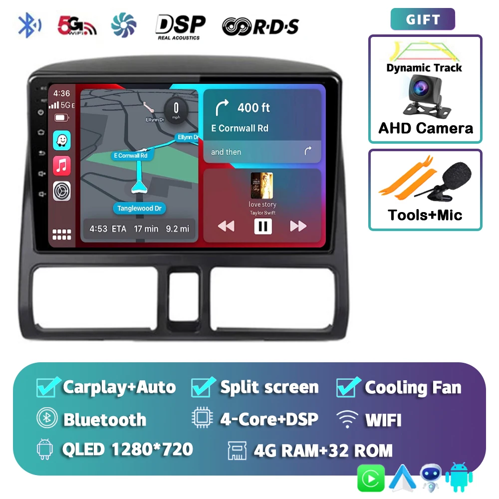 

Мультимедийное авторадио Android 14, для Honda CR-V 2 CRV 2001 2002 2003 2004 2005 2006, плеер GPS Track Carplay 2din, автомобильное радио DSP