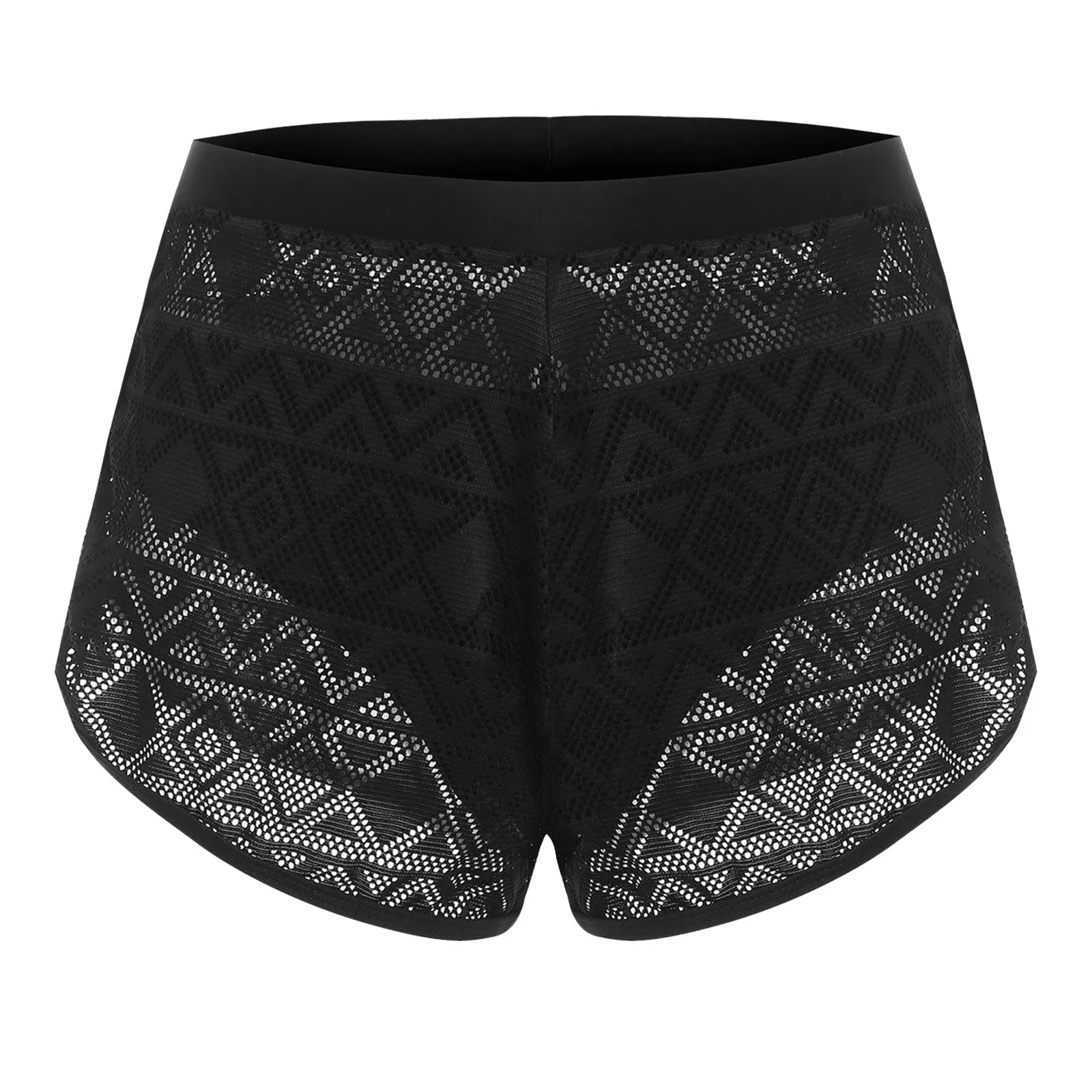 

2PC Women Lace High Waist Swimwear Cover Up+ Low Waist Shorts Triangular Swimming Summer Bottom Cover Up Shorts Plus Size