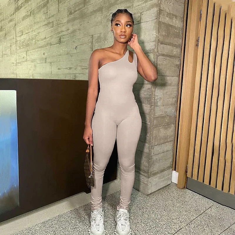 European-American Women's New 2023 Summer One-Shoulder Hip Lifting Exercise Fitness Jumpsuit