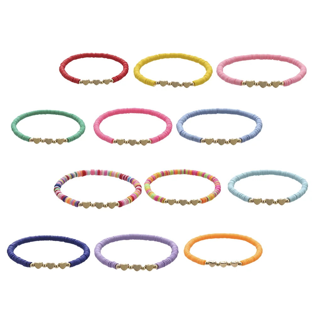 

12 Pcs Clay Bracelet Stackable Woven Bead Bracelets Women Wrist Chain Girls Friendship Elasticity