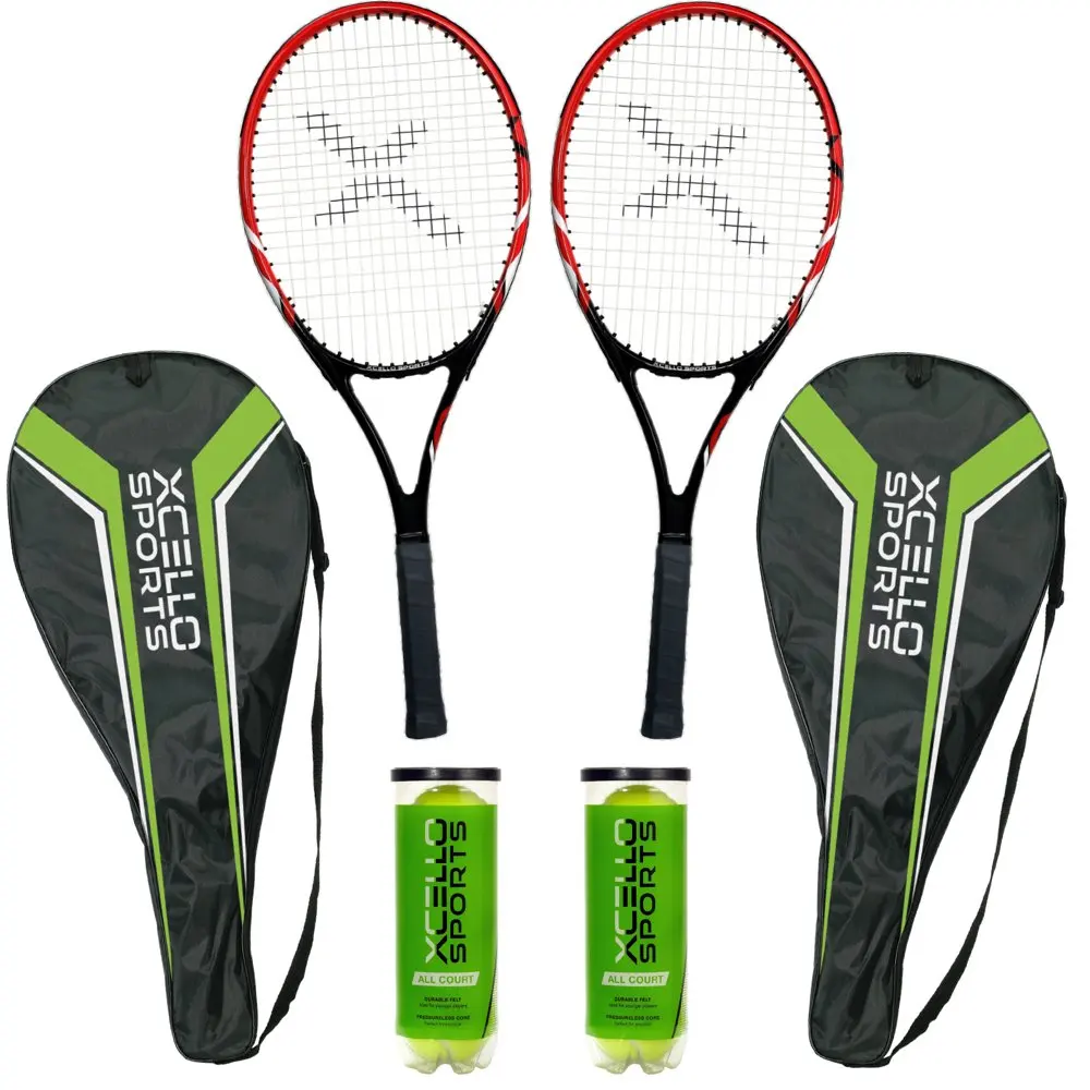 2-Player Aluminum Tennis Racket Set - Includes Two Rackets. Six All Court Balls, and Two Carry Cases - Available in 23