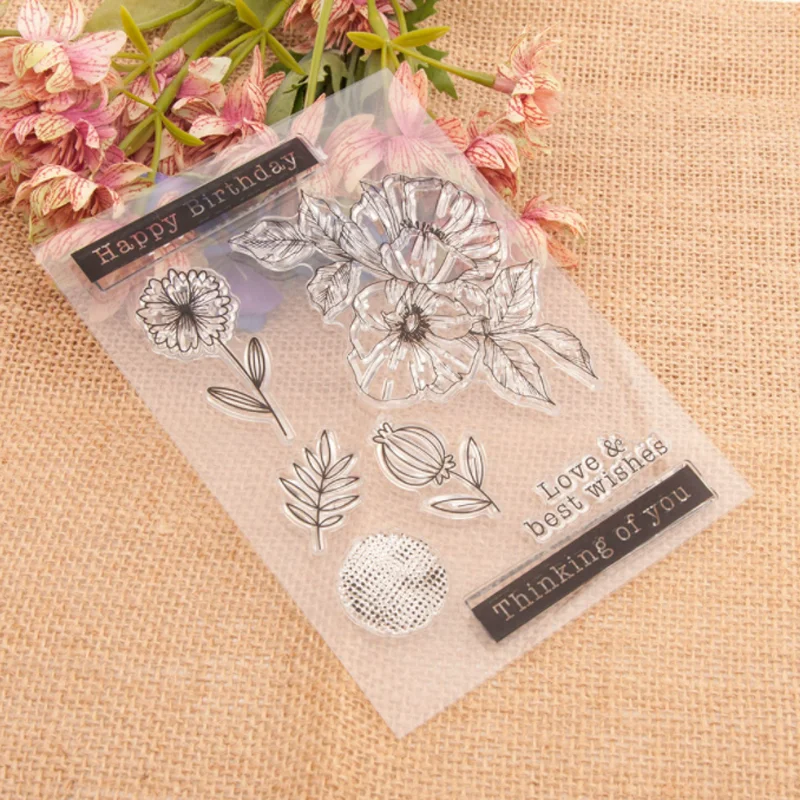 Happy Birthday Flowers Stamps Rubber Transparent Silicone Seal For DIY Scrapbook Journal Photo Album Decoration Crafts Stencils