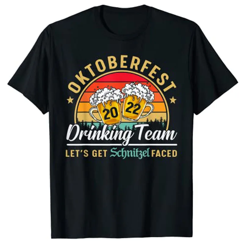 

Oktoberfest 2022 Drinking Team Let's Get Schnitzel Face T-Shirt Funny Drink Wine Graphic Tee Tops Vintage Beer Lover Clothes