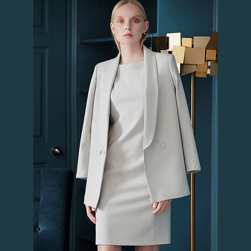 

Elegant Autumn Winter Dress Suit Women Blazer Coat Suit Jacket and Pencil Midi Dress Two Piece Set Office Ladies Work Clothes
