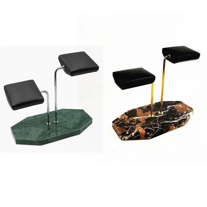 

Marble Base Gold Support Rod Watch Stand Display Stand Black PU Leather Double Watch Jewelry Storage Rack