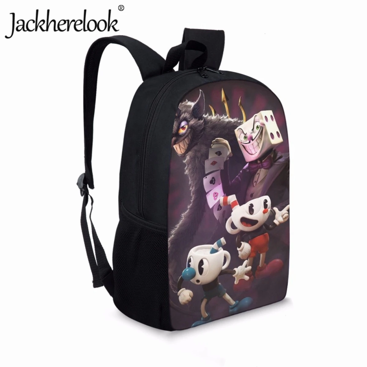 Jackherelook 17inch Children School Bags Cartoon Cuphead Pattern Book Bag for Kids Casual Travel Bag Fashion Boys Girls Knapsack