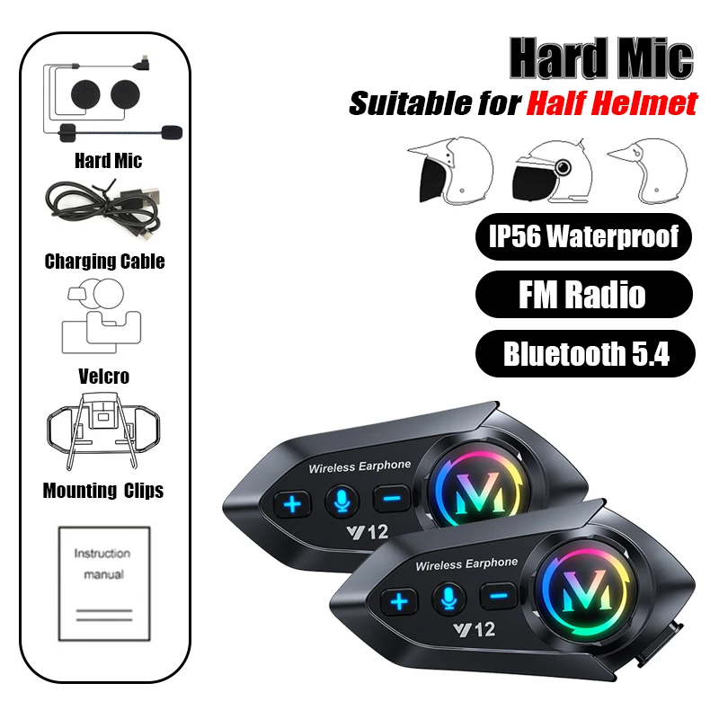 

KEBIDUMEI Y12 Bluetooth 5.4 Гарнитура Для Мотоциклетного Шлема, Водонепроницаемая, С Шумоподавлением, FM-радио, Музыкальный П...