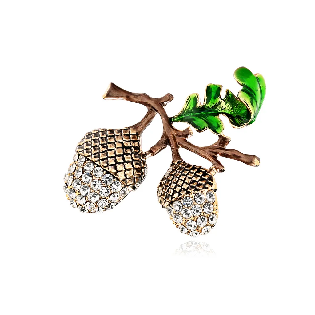 

TULX Vintage Pine Cones Enamel Brooches For Women Unisex Rhinestone Pine Nuts Brooch Pins Weddings Banquet Jewelry