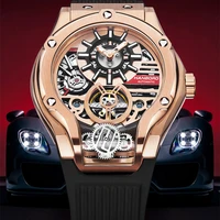hanboro car design mechanic watch luxury men watches mechanical wristwatches earth skeleton flywheel watch orologio uomo