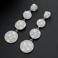 exknl 2021 four round full rhinestone drop earrings for women big party long tassel crystal earrings weddings engagement jewelry