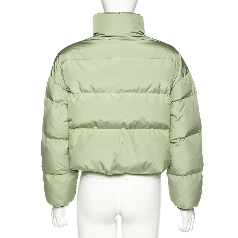 2023 Street Style Winter Fashion Women's New Long-sleeved Cardigan Zipper Cropped Embroidered Warm Stand-up Collar Cotton Jacket