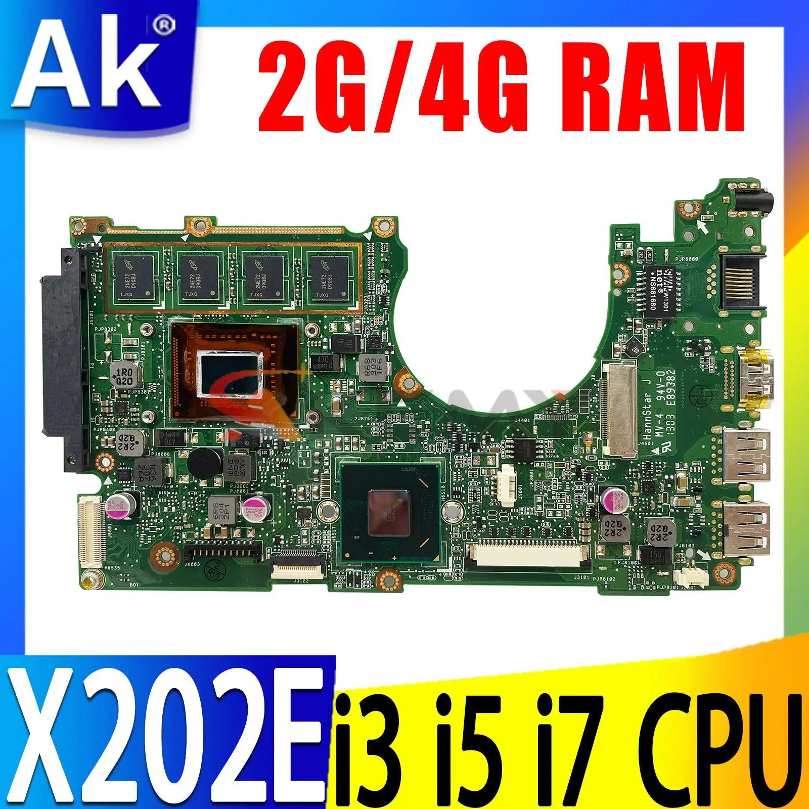 

X202E Notebook Mainboard 1007U I3 I5 I7 CPU 2GB 4GB RAM For ASUS S200E X202EP X202EV X202E X201EP X201EV Laptop Motherboard