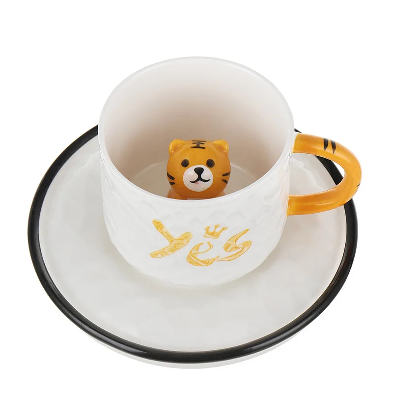 

Симпатичные керамические кружки, 2 шт., 220 мл, креативная мультяшная кружка в виде маленького животного, кофейная чашка в виде кошки с блюдцем...