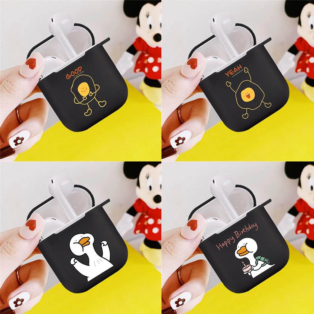 

2021 Silicone cover for Airpods 1/2 Earphone Cartoon cute funny duck emoji soft Fundas Airpods Case Air Pods Charging Box Bags