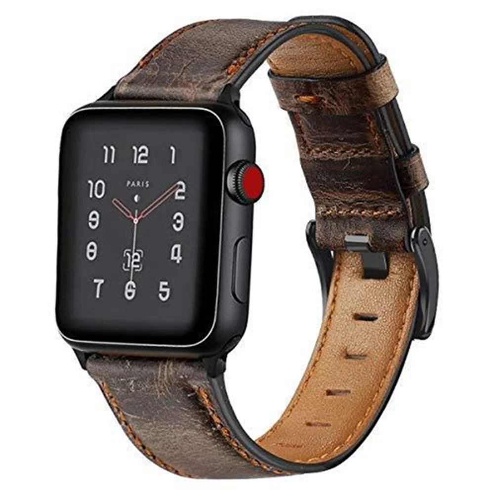 

For Apple Watch 7 45mm 41mm Band Series 6 SE 5 4 44mm 40mm Genuine Leather Strap for iWatch 3 42mm 38mm Retro Cow Bracelet Belt
