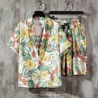 2020summer new youth color printing shirt outfit mens casual multi color loose shorts short sleeve suit