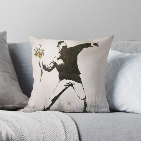 

Rage Flower Thrower Banksy Printing Throw Pillow Cover Home Fashion Square Bed Car Sofa Wedding Comfort Pillows not include