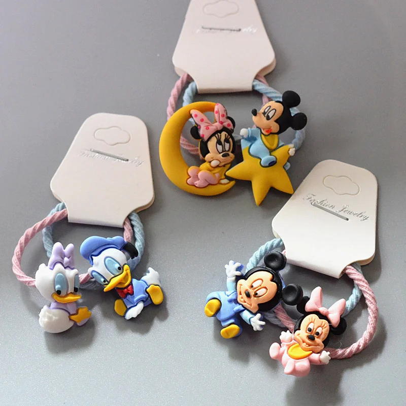 

2PCS New Cartoon Disney Mickey Princess Headwear Kids Elastic Hair Bands Children Cute Ties Girls Accessories Baby Headdress