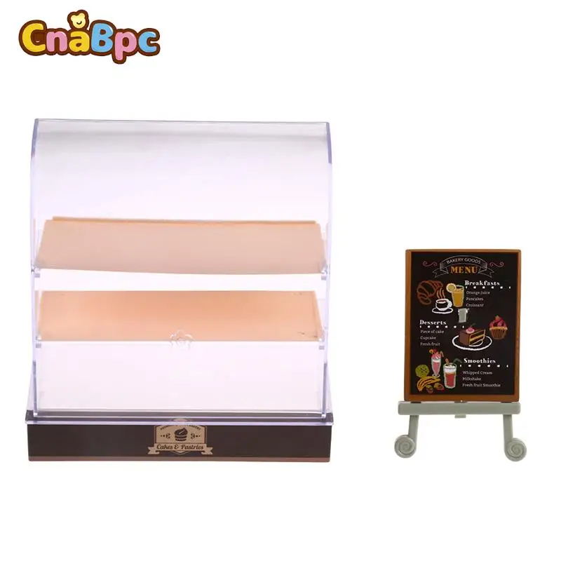 1Set 1:12 Dollhouse Miniature Cake Display Cabinet Signboard Stand Model Cake Dessert With Box Sugarloaf Living Scene Decor Toy