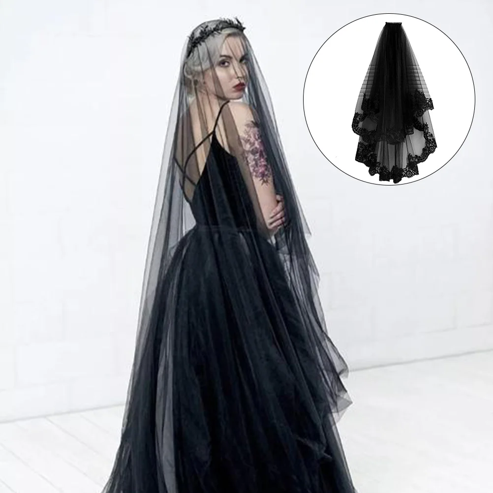 

Wedding Veil Comb Short Dress Black Lace Catholic Dresses Embroidered Cathedral Sheer Veils Brides