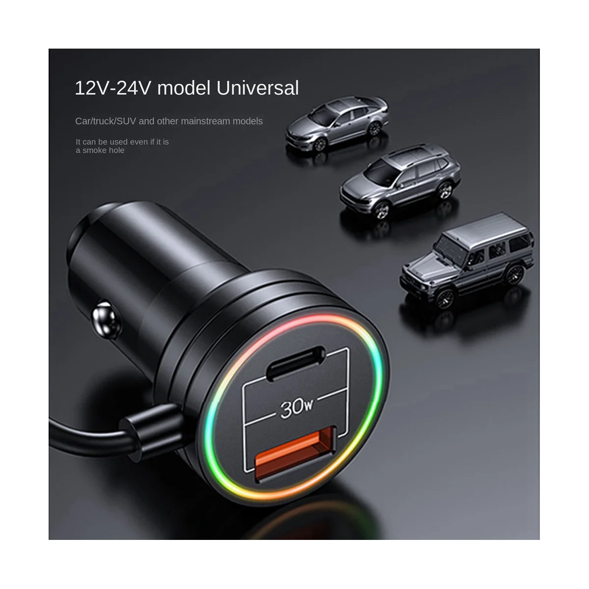 

Mini USB Car Charger Adapter 60W Fast Charge with Cable 3 in 1 with Type-C Spring Expansion Cable Adapter for iPhone 13
