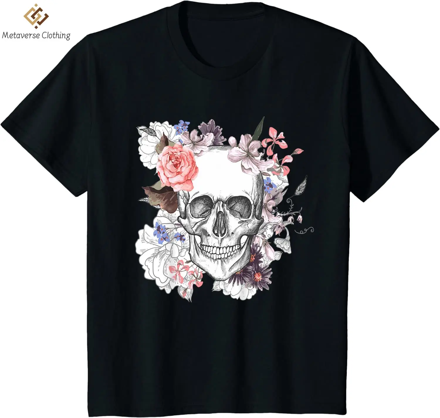 

Футболка с изображением цветка, черепа, сахарного черепа, розы для женщин и девушек, мужские хлопковые футболки, Летние повседневные футболки, топы