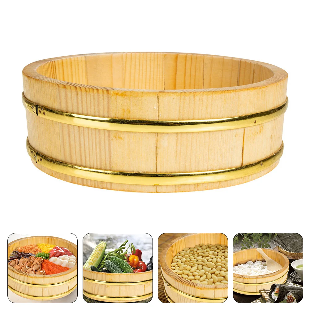 

Rice Sushi Bowl Wooden Bucket Tub Hangiri Oke Mixing Wood Box Japanese Steamer Small Serving Barrelcontainer Round Basket