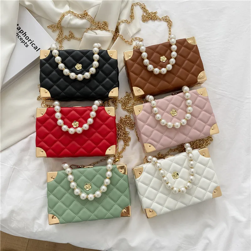 

Pearl Chain Small Bag Female New Fashion Rhombic Shoulder Messenger Bag Jewelry Box