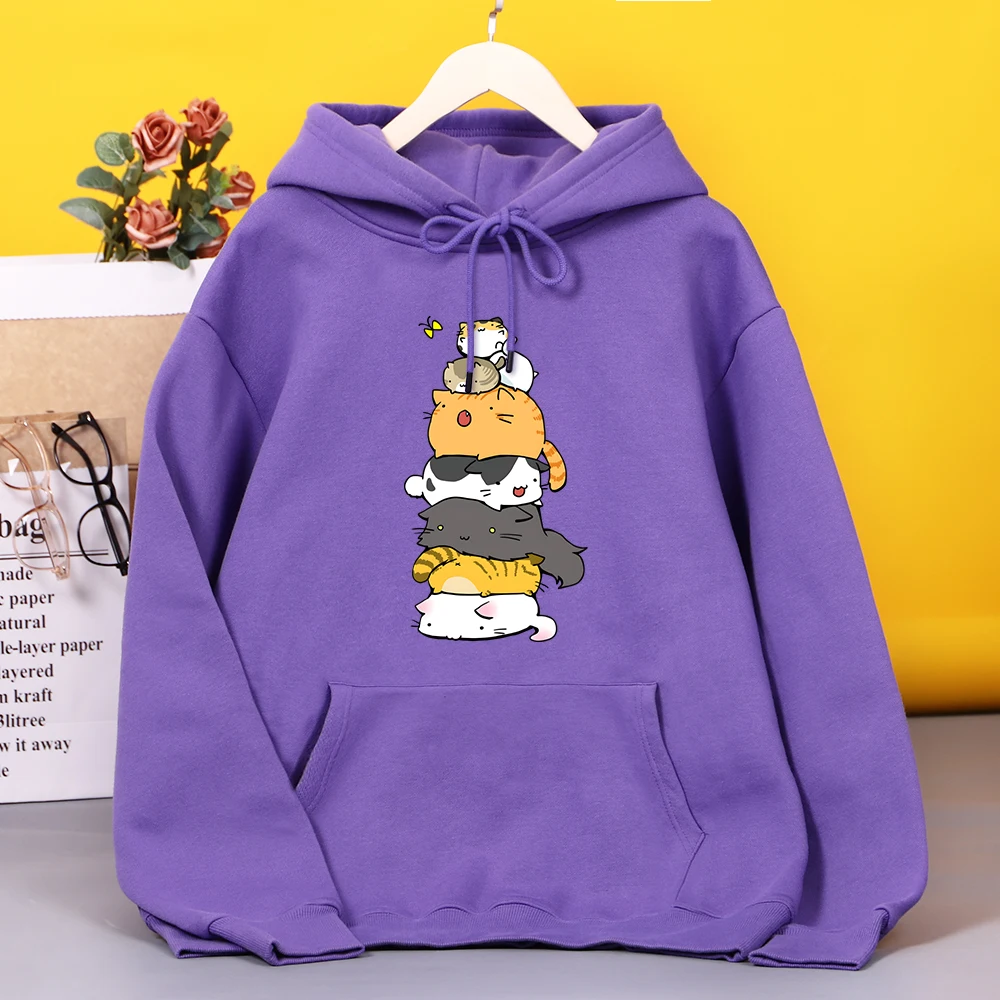 

Cats Fold High To Catch A Butterfly Printed Hoody Women's Comfortable Oversized Hooded Fashion Pocket hoodies Fleece Casual Tops