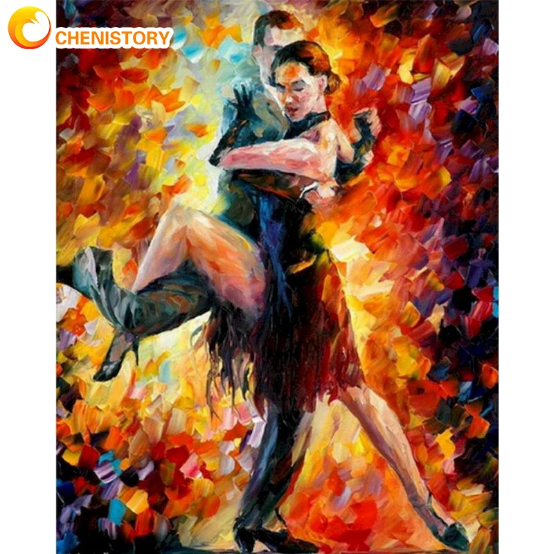 

CHENISTORY Paint By Numbers Pictures On Canvas Abstract DIY Frameless Handpainted Oil Painting By Number Couples Dance Decor