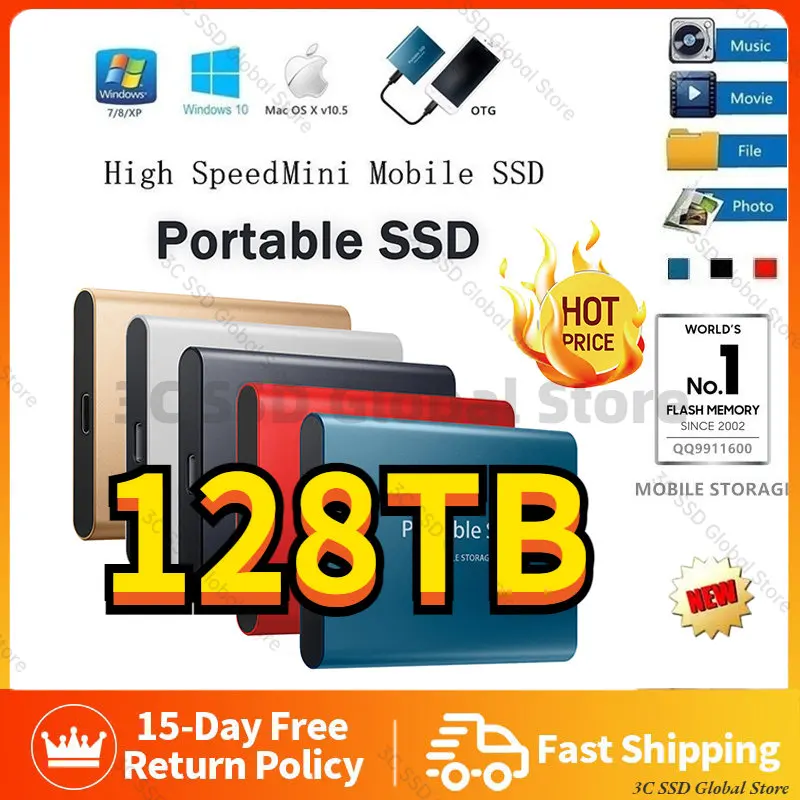 Original SSD 128TB 4TB Mobile Portable External Solid State Hard Drive USB 3.1 Typc-C Hard Disk Drives for PC Laptops Desktop