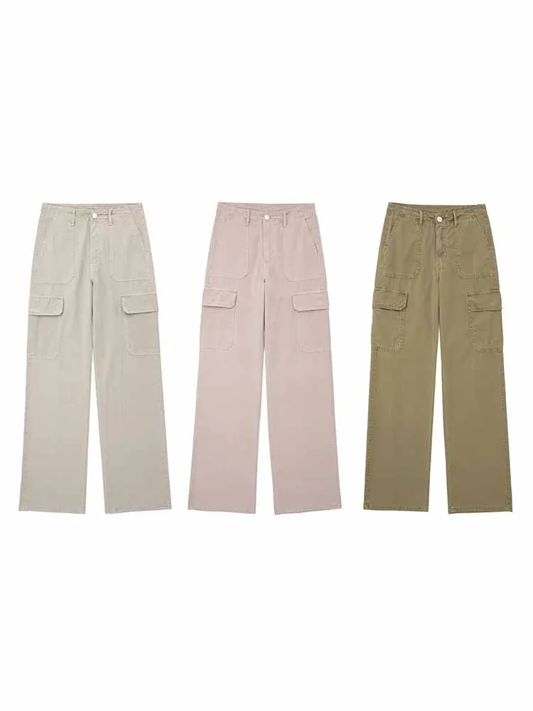 

Женские прямые брюки на молнии BSK & ZA & TRF, винтажные Брюки с карманами и украшением, модель 2023, 5520/165