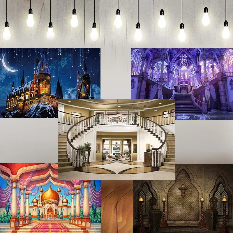 

King's Castle Gorgeous Palace Photography Backdrops Chandelier Indoor Background Banner Poster Decoration Happy Birthday Party