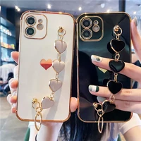 love heart wrist phone case for iphone 11 12 13 pro max xs x xr 7 8 plus mini se 2020 plating back cover