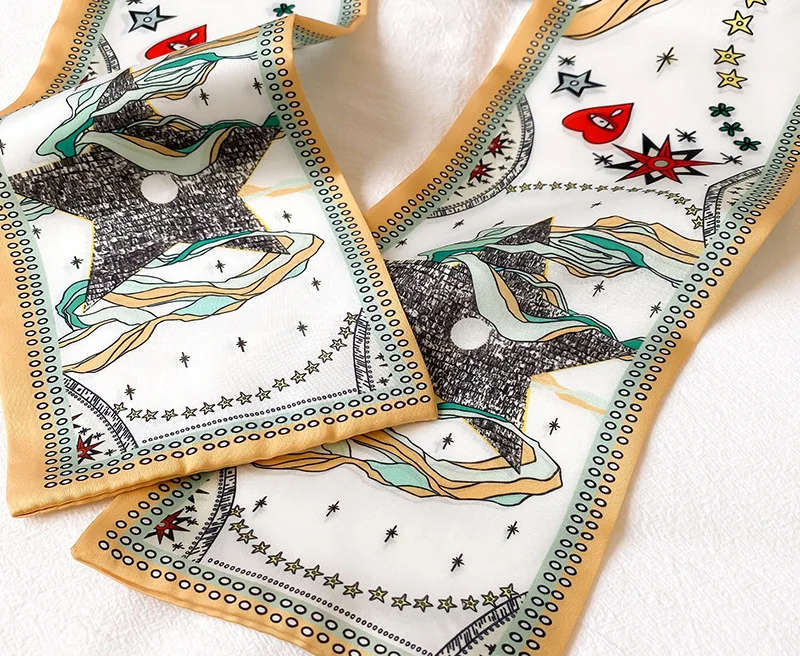 Шелковый шарф на весну и лето модный декоративный с полоской Таро повязка голову