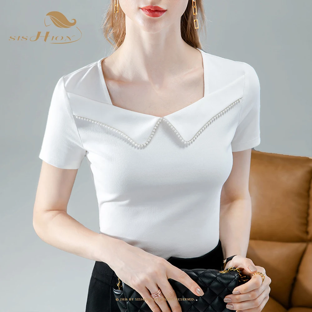 Женская Винтажная летняя футболка SISHION VD3059 с квадратным вырезом и коротким