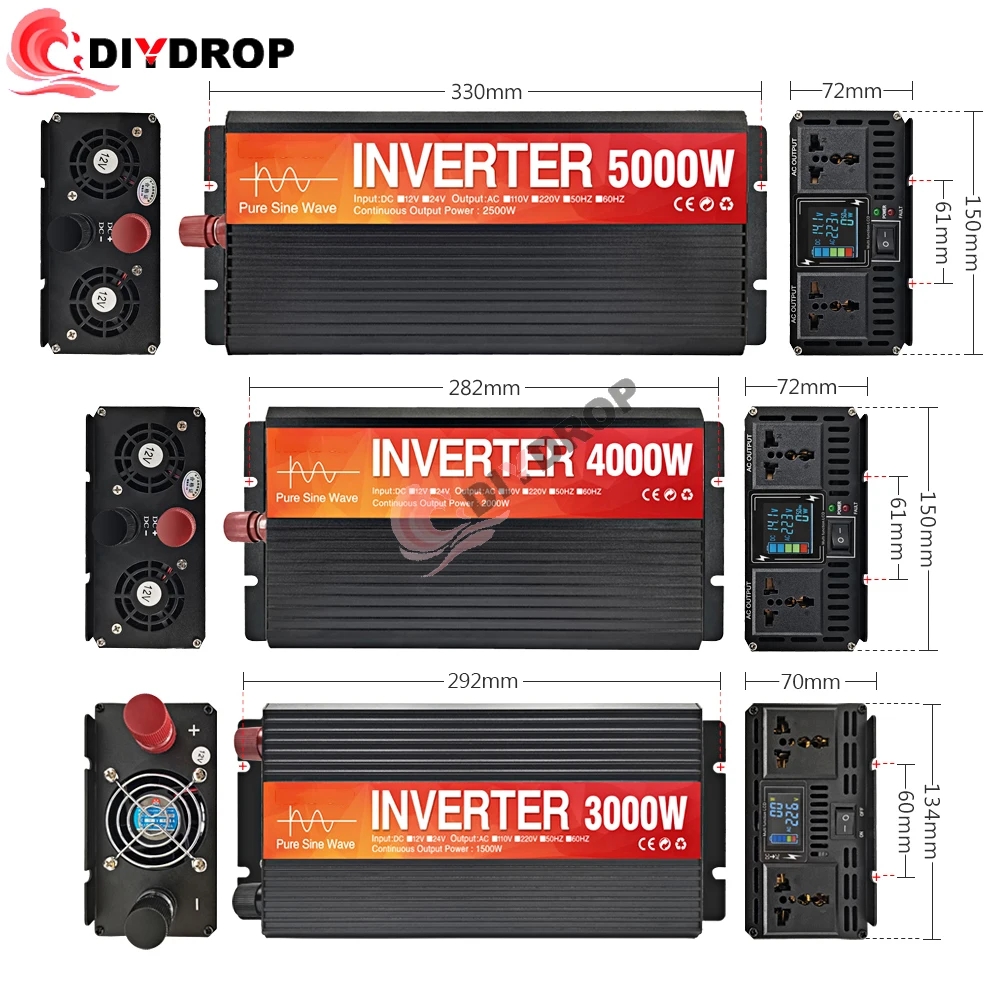 инвертор чистый синус 12v 220v Чистая синусоида Инвертор 3000 Вт 4000 5000 Двойная розетка