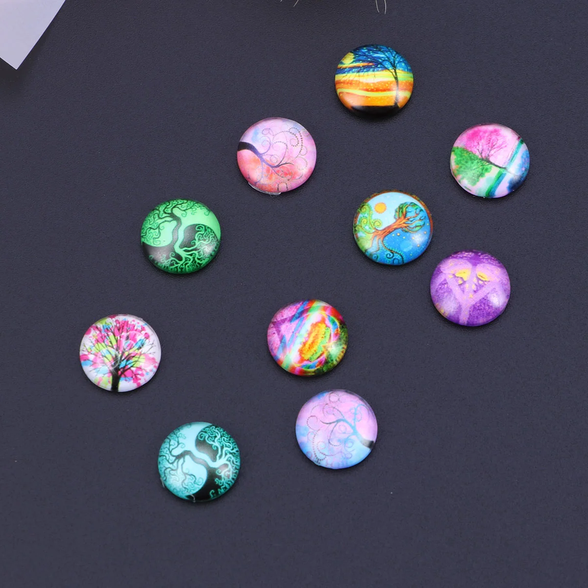 

10pcs 12mm Color Life Tree Glass Cabochons Snap Button Jewelry Charms DIY Ginger Bracelets Accessories