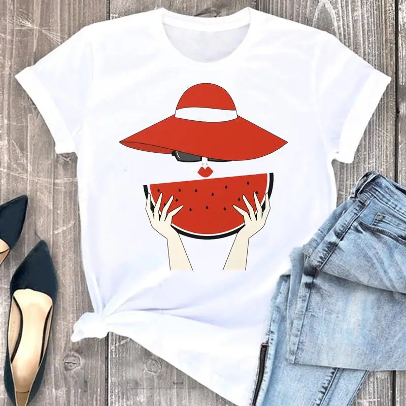 

Women Clothes Watermelon Trend Lovely Cartoon Clothing Fashion Short Sleeve Print Tshirt Female O-neck Top Graphic Tee T-shirt