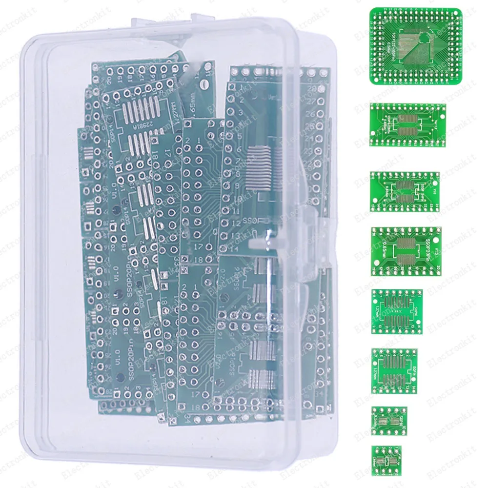 

40pcs PCB Board Kit SMD Turn To DIP Adapter Converter Plate SOP8 SOP10 SOP14 SOP16 SOP24 SOP28 TQFP32,44,48,64,84,100