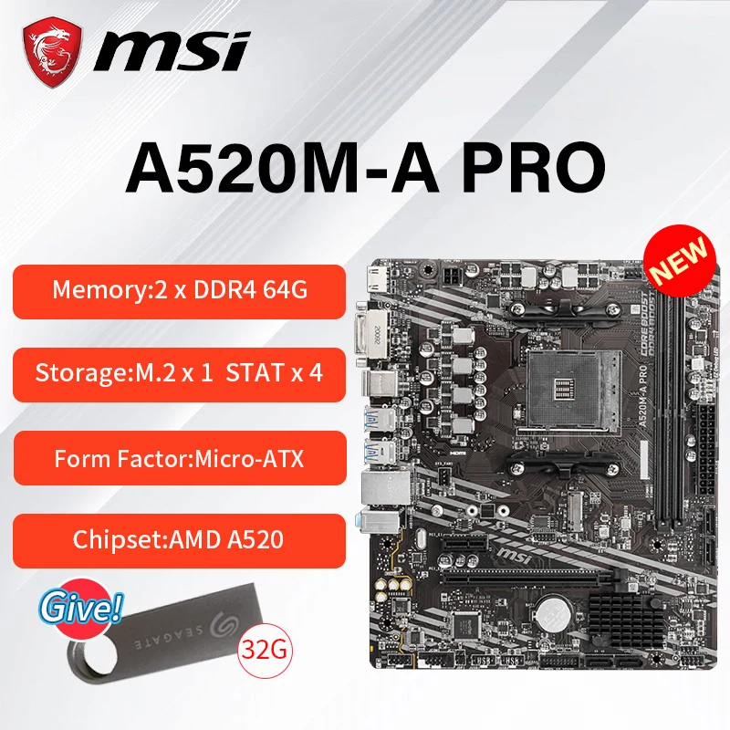 

Новая игровая Материнская плата MSI A520M-A PRO (AMD AM4, DDR4, PCIe 4,0, SATA 6 Гб/с, Dual M.2, USB 3,2 Gen 1, DVI/HDMI, Micro-ATX)