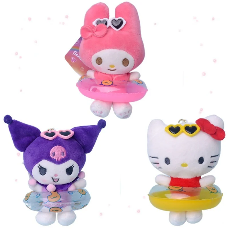 

Sanrioed Swimming Ring Series My Melody Kuromi Hellokittys Plush Toy Bag Pendant Kawaii Animals Plushie Doll Keychain Girl Gifts