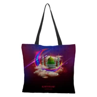 2022 cute cartoon floral cat print women shopping bag linen shoulder bag eco storage handbag reusable foldable totes