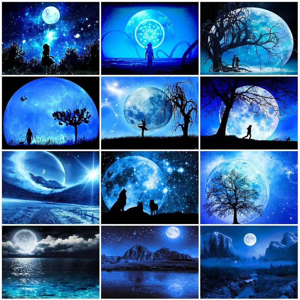 

DIY 5D Diamond Painting Blue Moon Landscape Handwork Gift Cross Stitch Diamond Embroidery Mosaic Rhinestone Drawing Home Decor