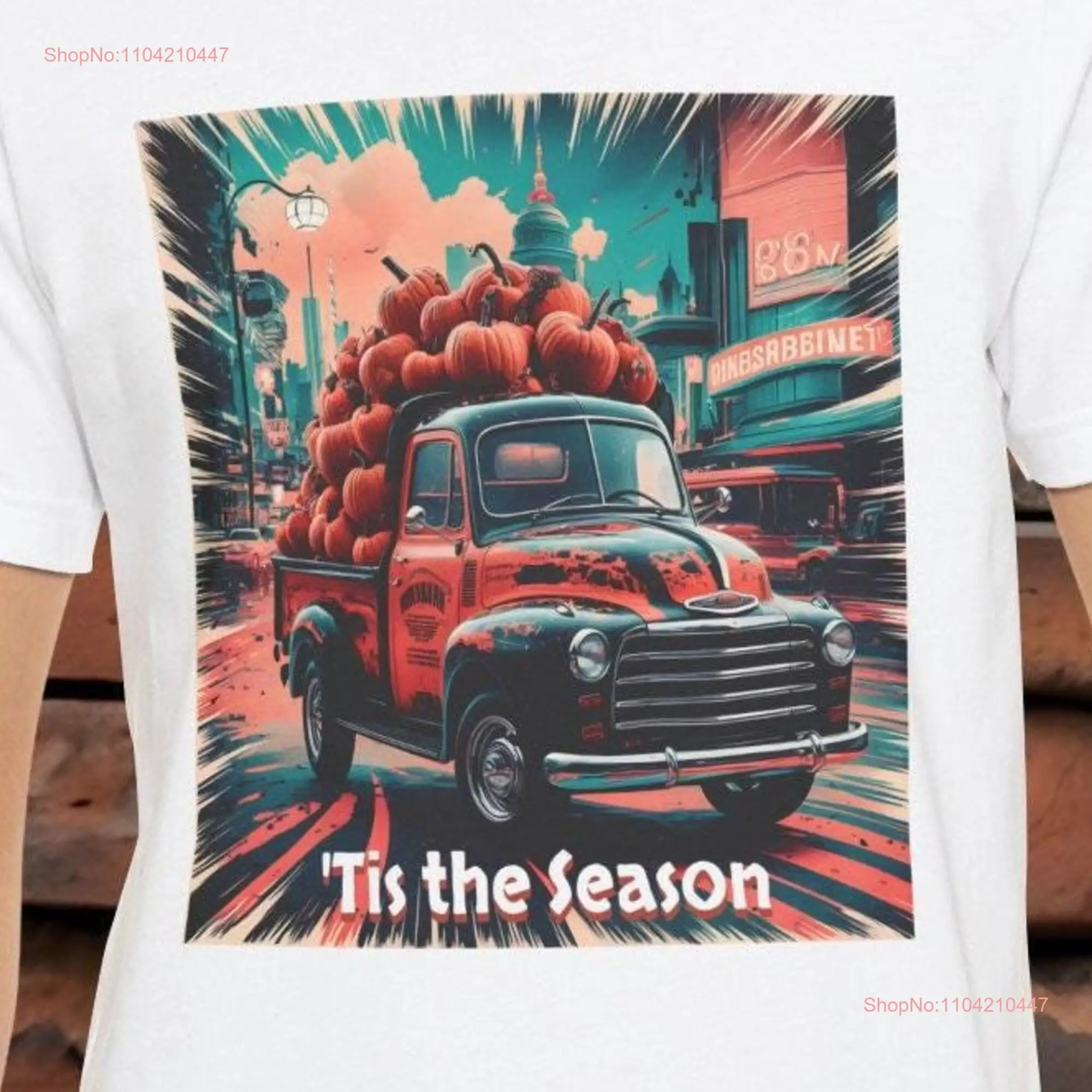 Vintage Pumpkin Truck T Shirt Tis the Season Halloween Retro Fall Autumn Harvest long or short sleeves