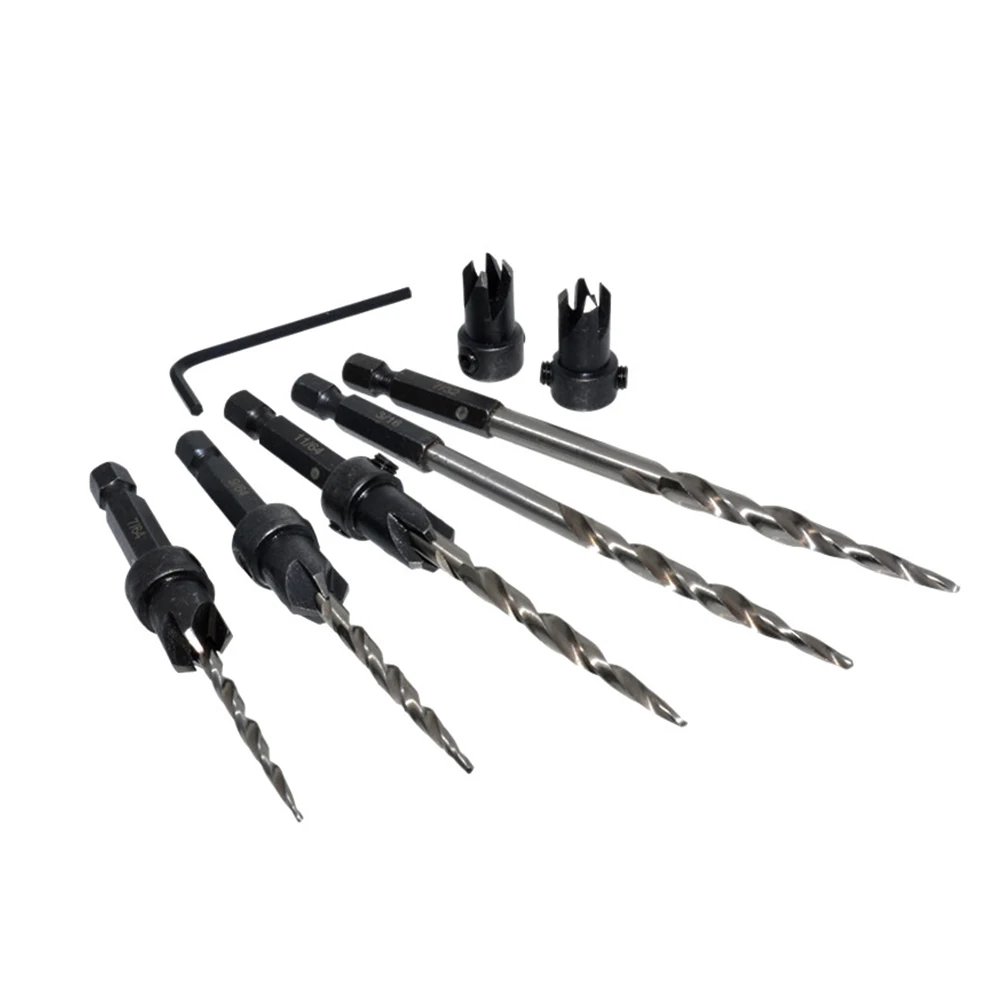 

11pcs Woodworking Quick Change Home With Chamfer Tapered Portable Accessories Wood Countersink Drill Bit Set Hex Shank Reamer