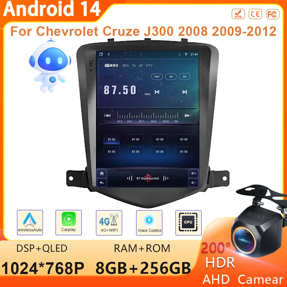 9 дюймов Android 14 автомобильный радиоприемник для Chevrolet Cruze J300 2008 2009-2012 стерео