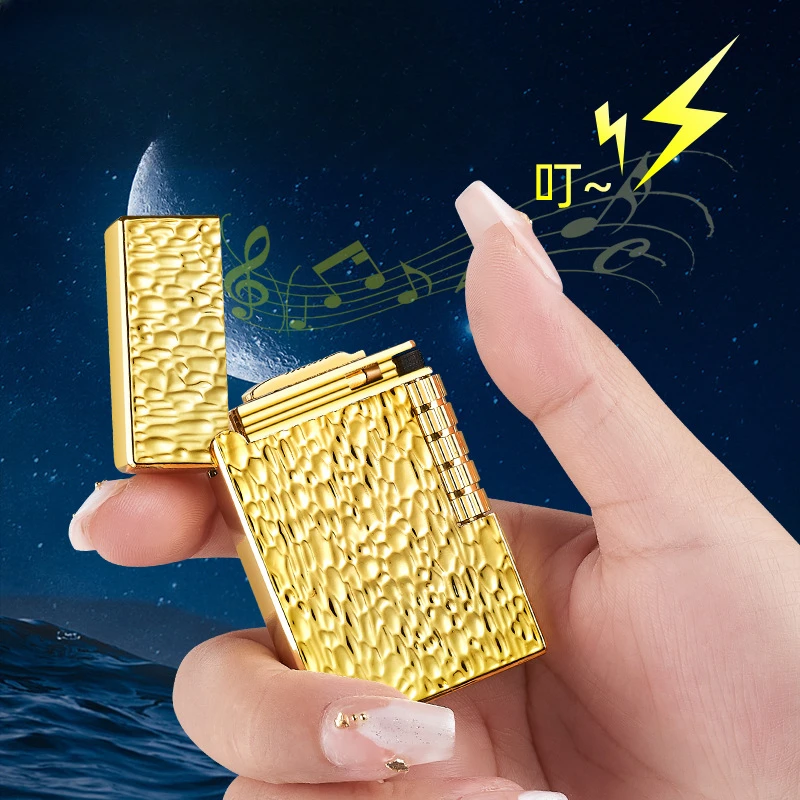 Фото Новая металлическая зажигалка Langsheng с косым огнем и открытым пламенем, бутановая газовая надувная точечная зажигалка для курения №3