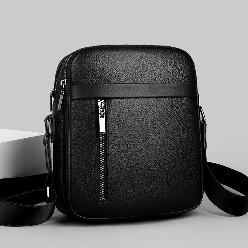 Высококачественные однотонные мужские сумки из натуральной кожи через плечо