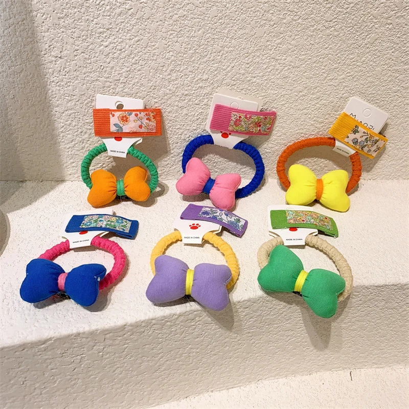 

2 Pcs New Fashion Korea Sweet Girl Cotton-filled Bow Rubber Band Children's Simple Floral Fabric Square BB ClipHair Accessories